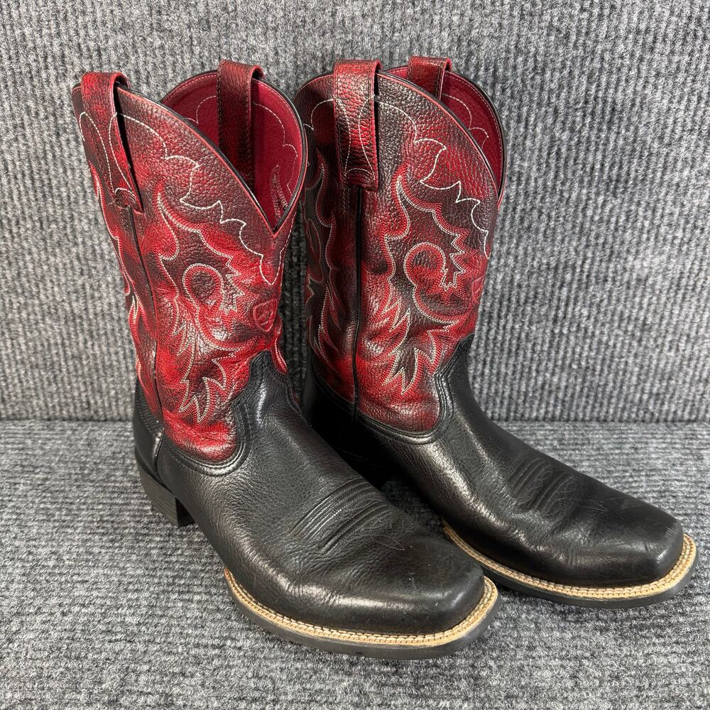 Ariat Men’s 9D Black Red Leather Square Toe Western Cowboy Boots